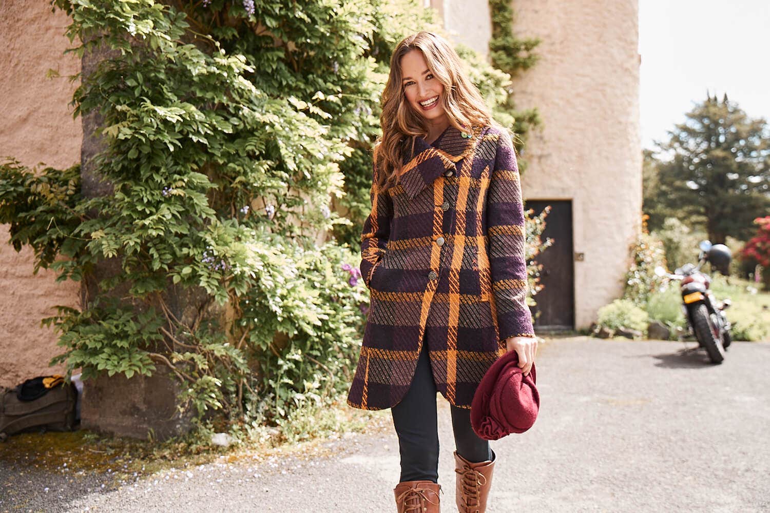 Woman fashion Look with Tartan Check