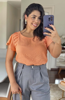 Look Blusa Laranja Feminino