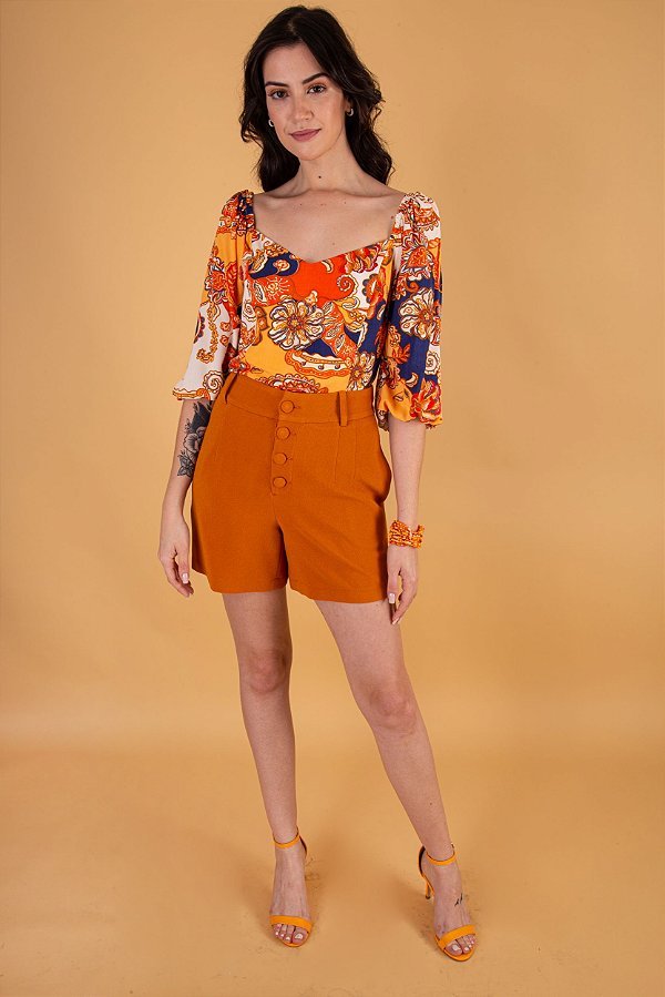 Look Blusa Laranja Feminino