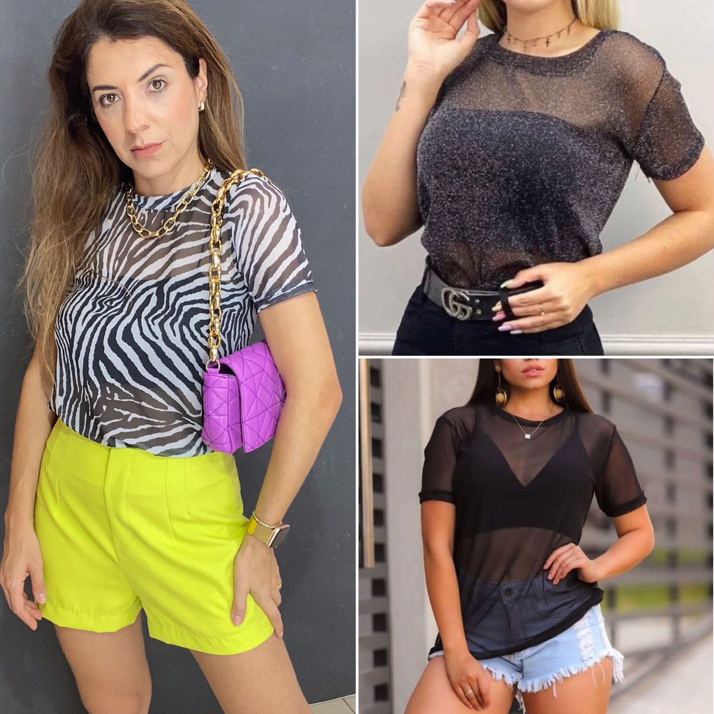 Look Blusa Transparente Feminino