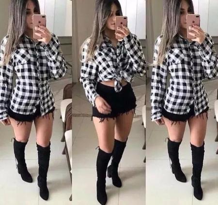 Look Camisa Xadrez Feminino