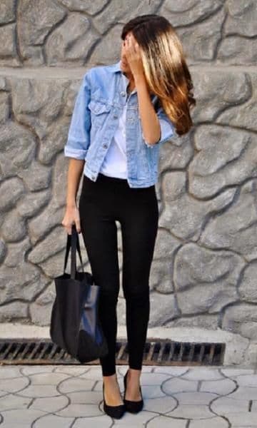 Look Camisa Jeans E Legging Feminino