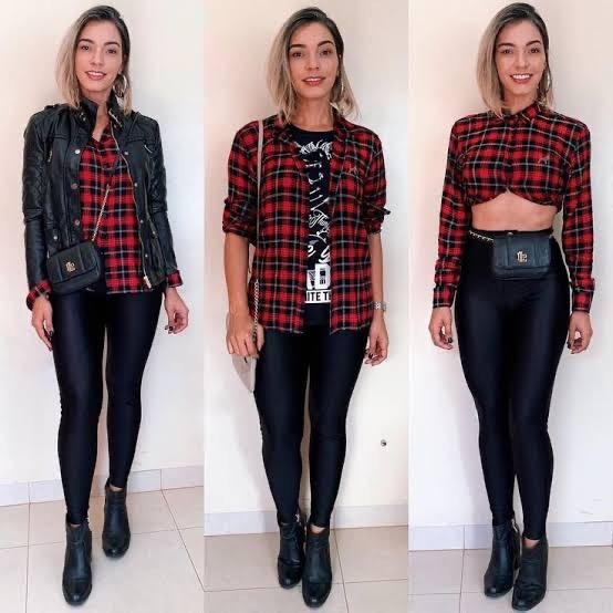 Look Camisa Xadrez Feminino