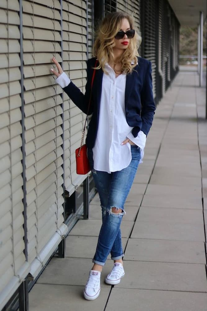 Look Azul E Branco Feminino