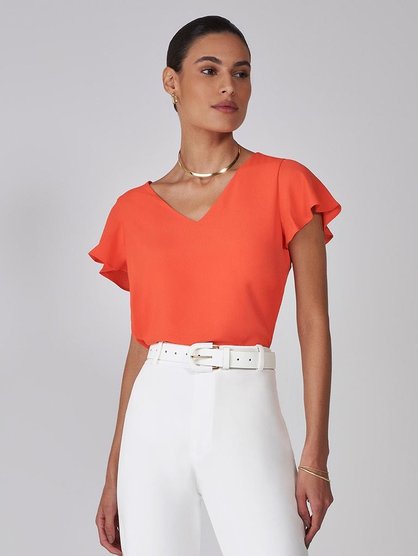 Look Blusa Laranja Feminino