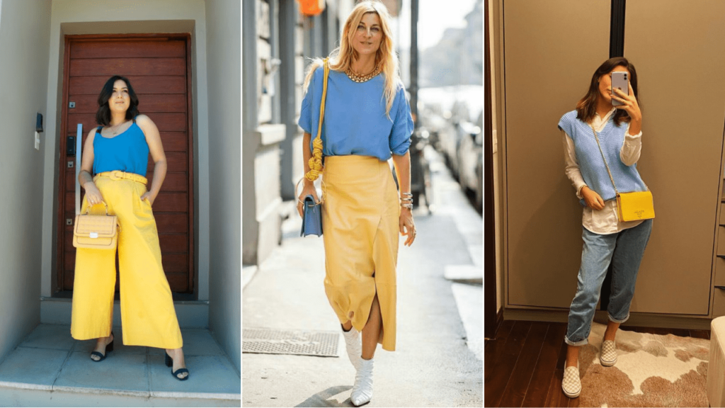 Look Azul E Amarelo Feminino