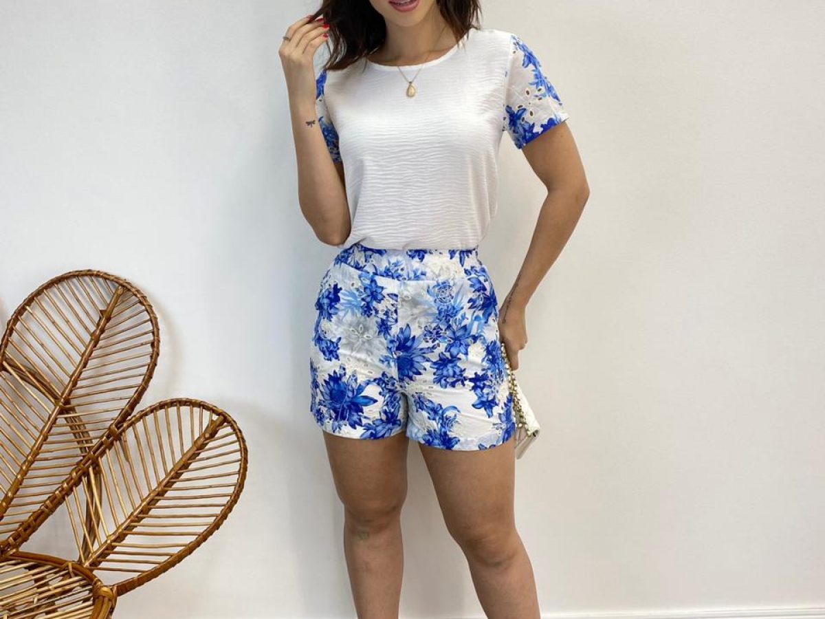 Look Azul E Branco Feminino