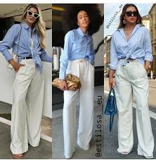 Look Azul E Branco Feminino