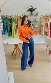 Look Blusa Laranja Feminino