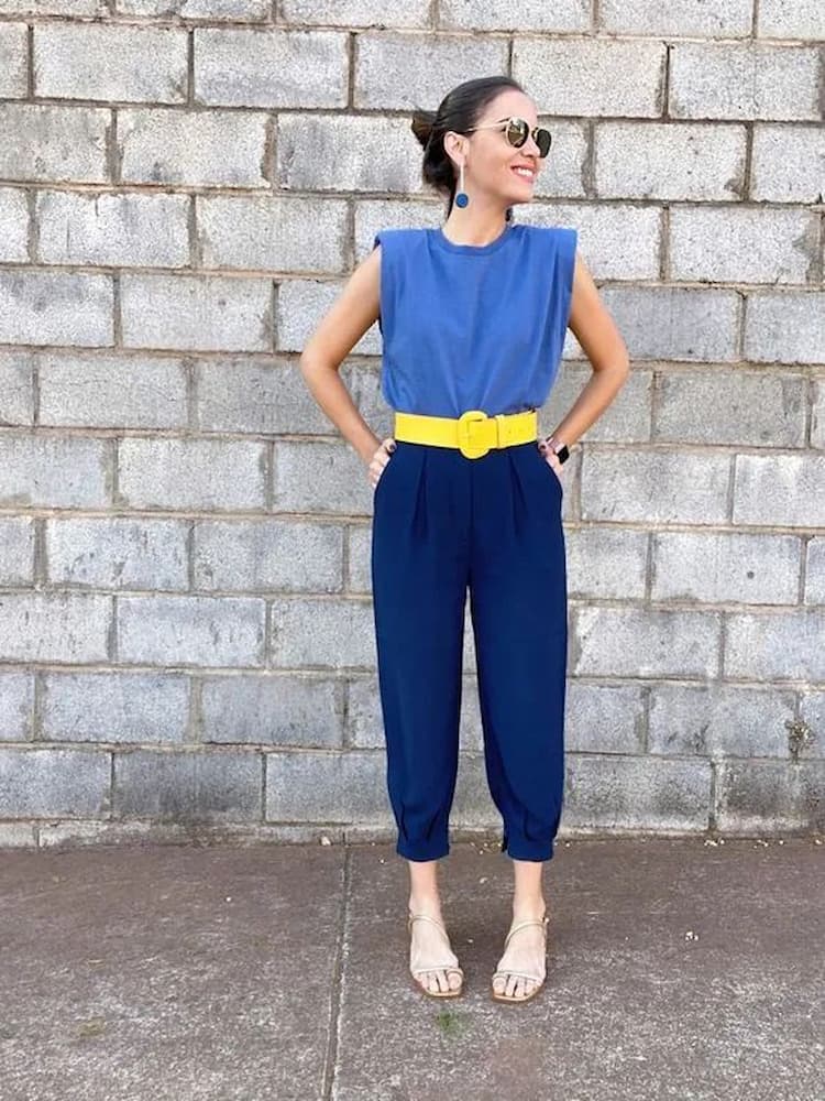 Look Azul E Amarelo Feminino