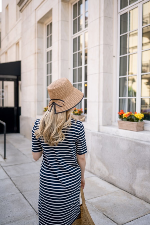 feminine look with straw hat