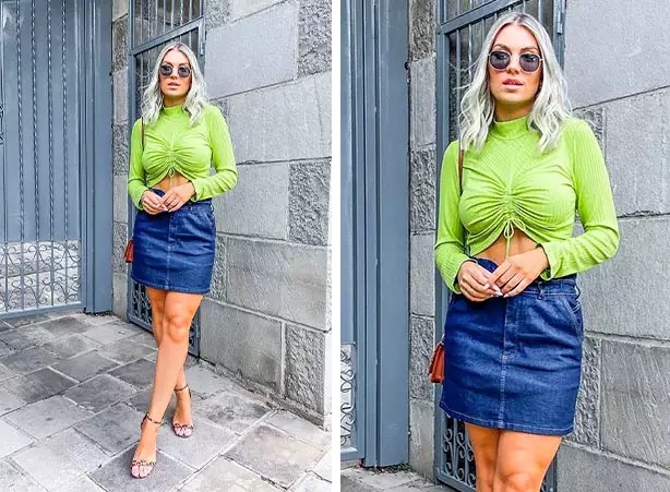 Look Com Saia Amarela Feminino