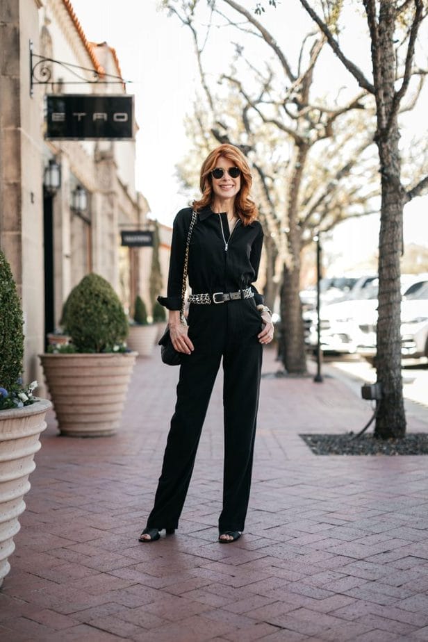 fashion woman look with black jumpsuit