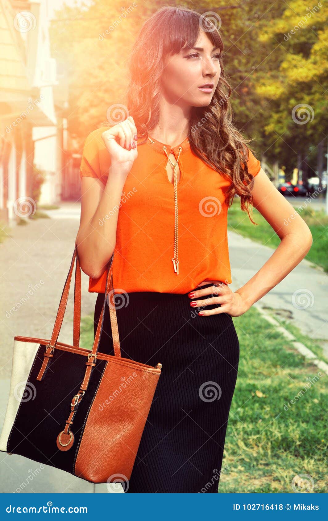 fashion woman look orange blouse