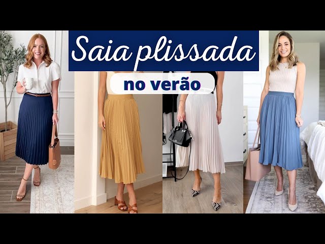 looks com saia midi plissada Feminino