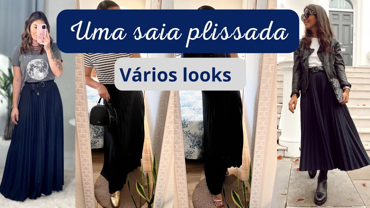 looks com saia midi plissada Feminino