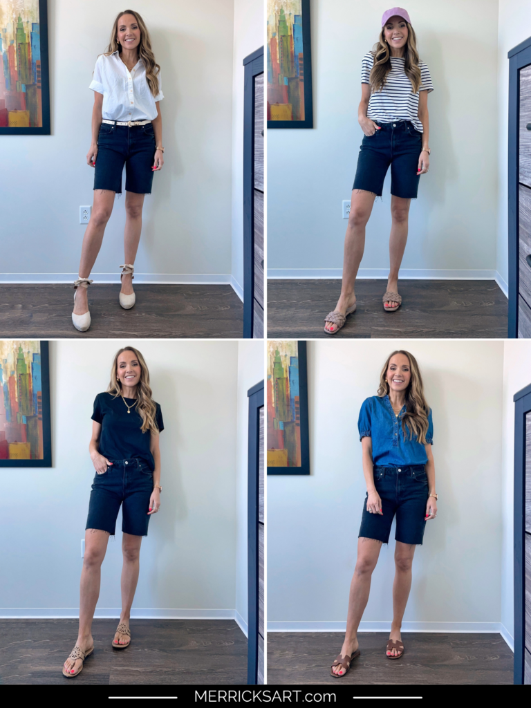 fashion woman look with blue shorts