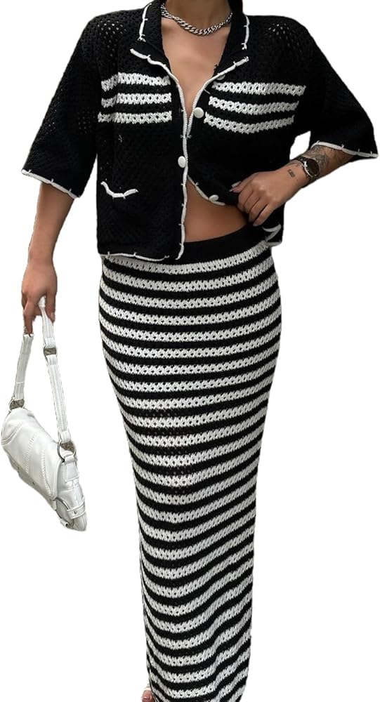 fashion woman look with striped skirt