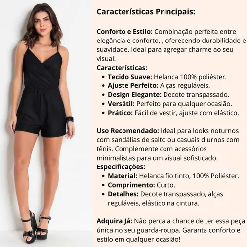 look com macaquinho preto Feminino