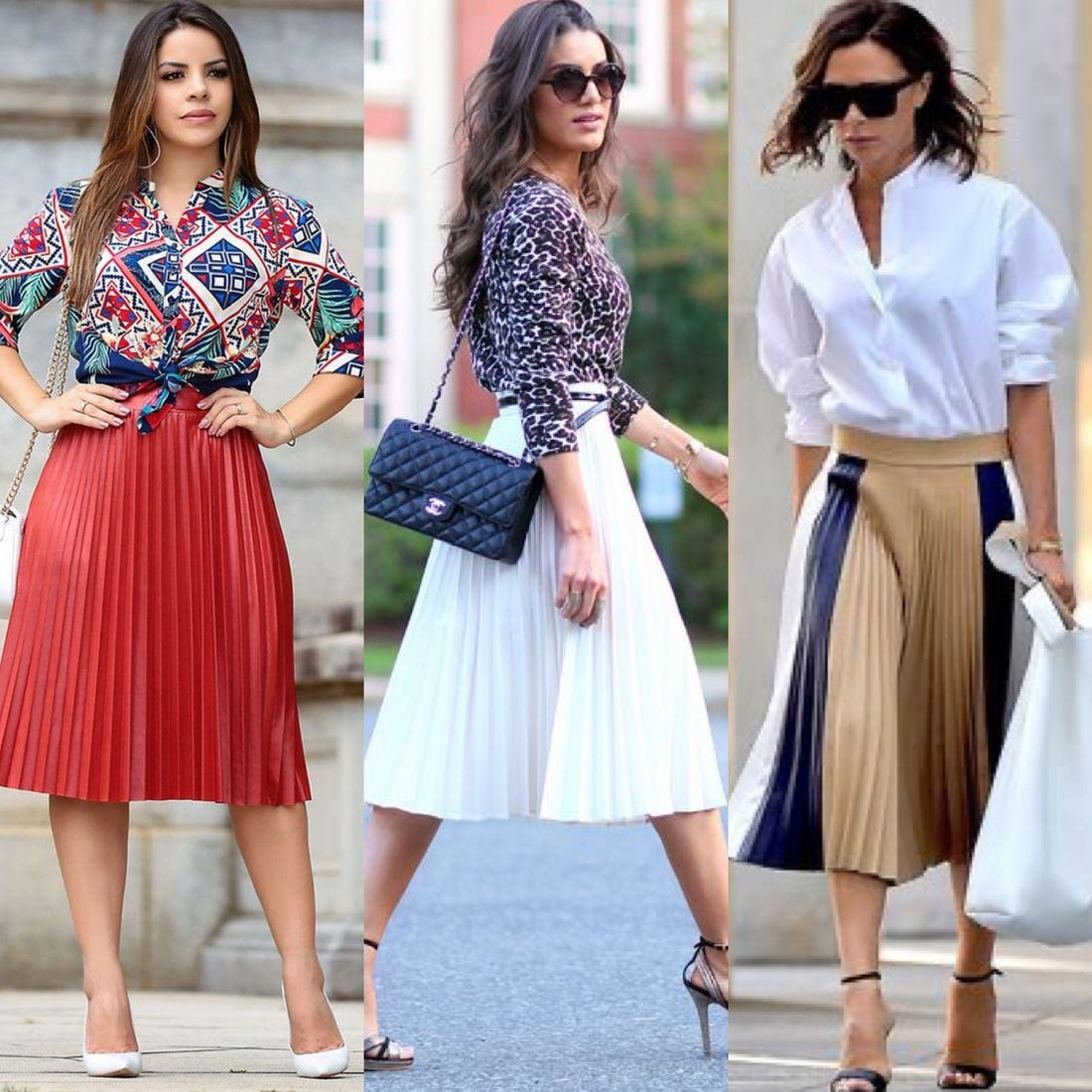 looks com saia midi plissada Feminino