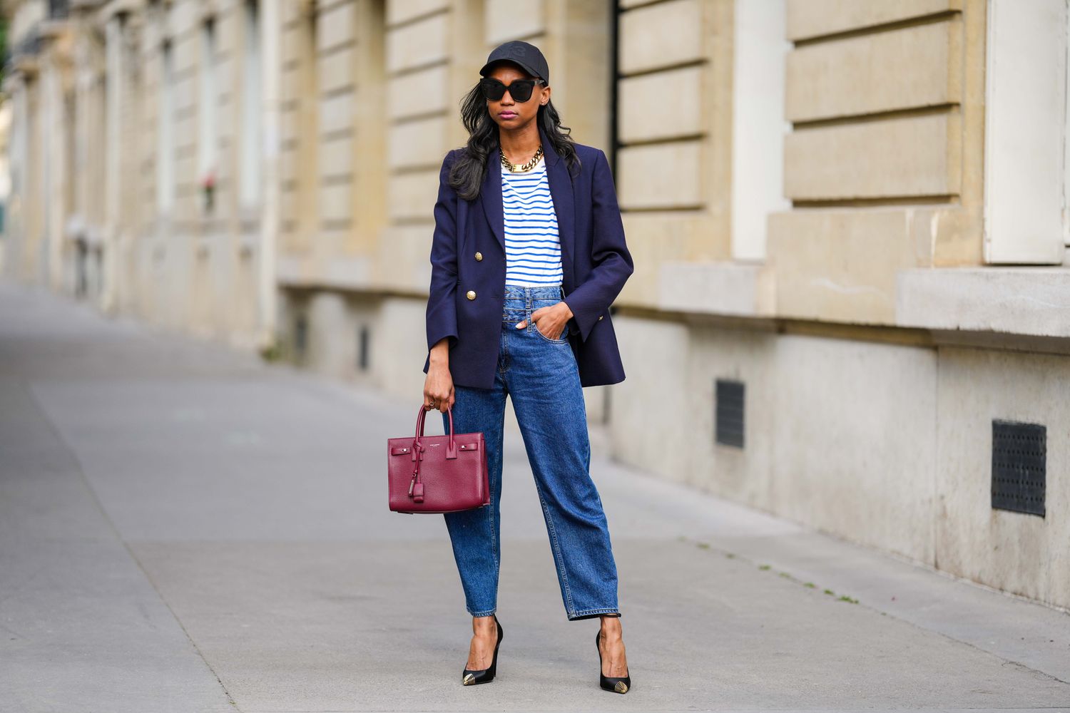 fashion woman look with stripes