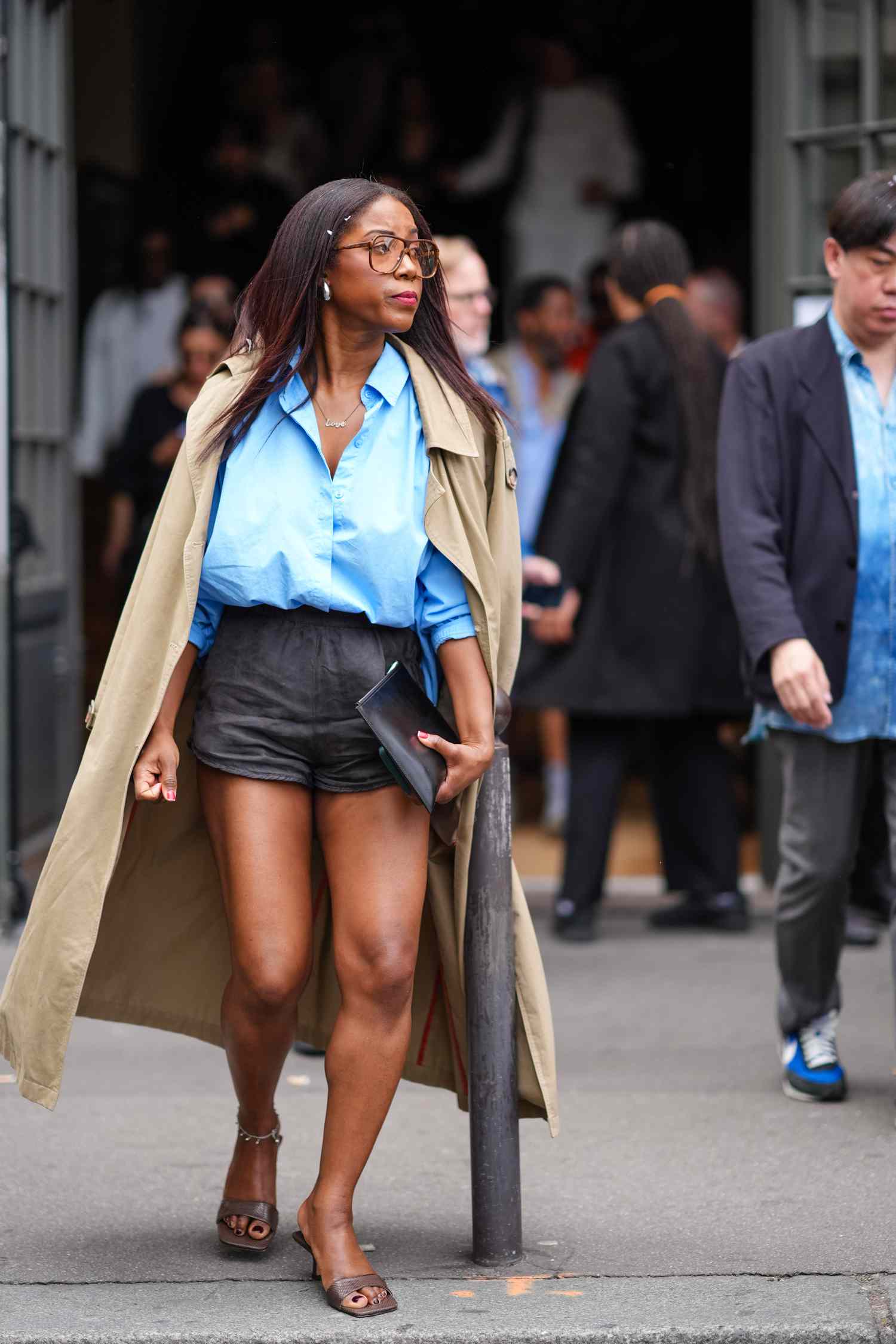 fashion woman look with blue shorts