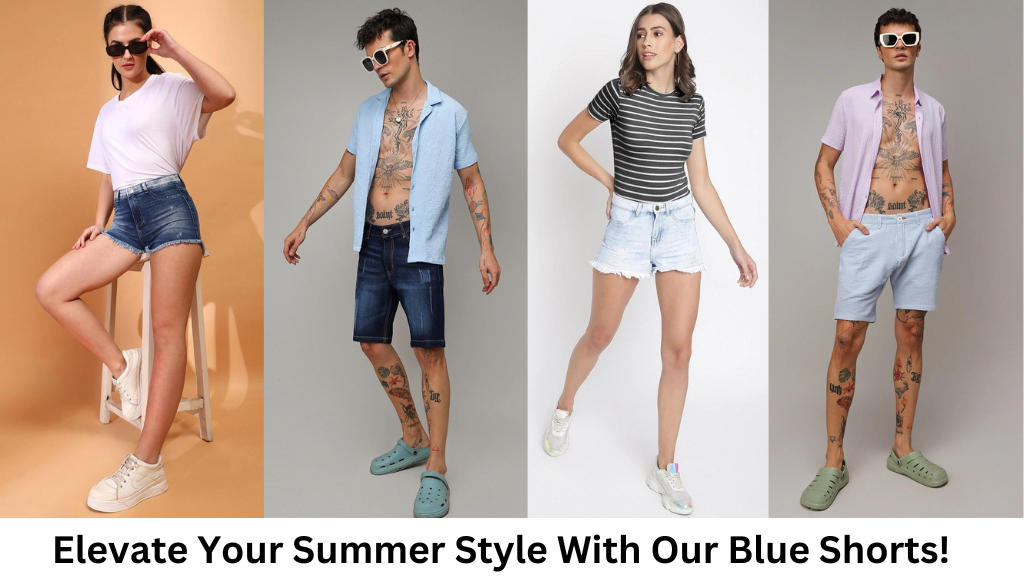 fashion woman look with blue shorts