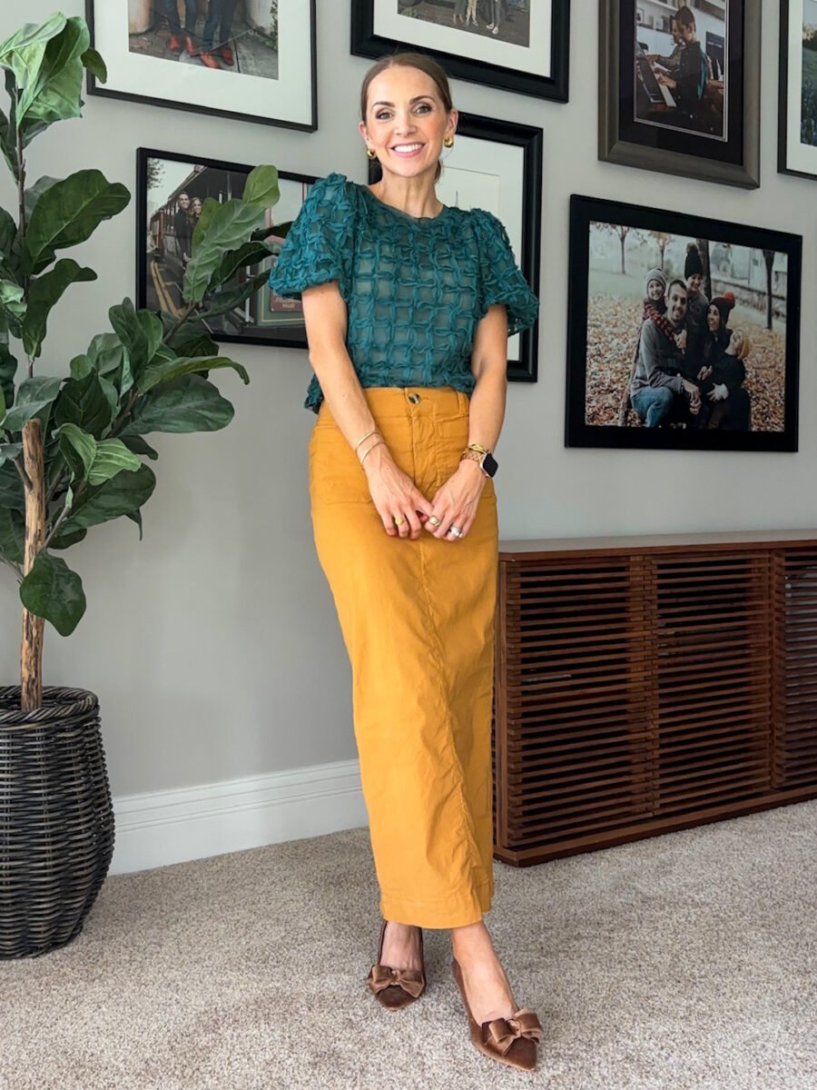 fashion woman look with yellow skirt