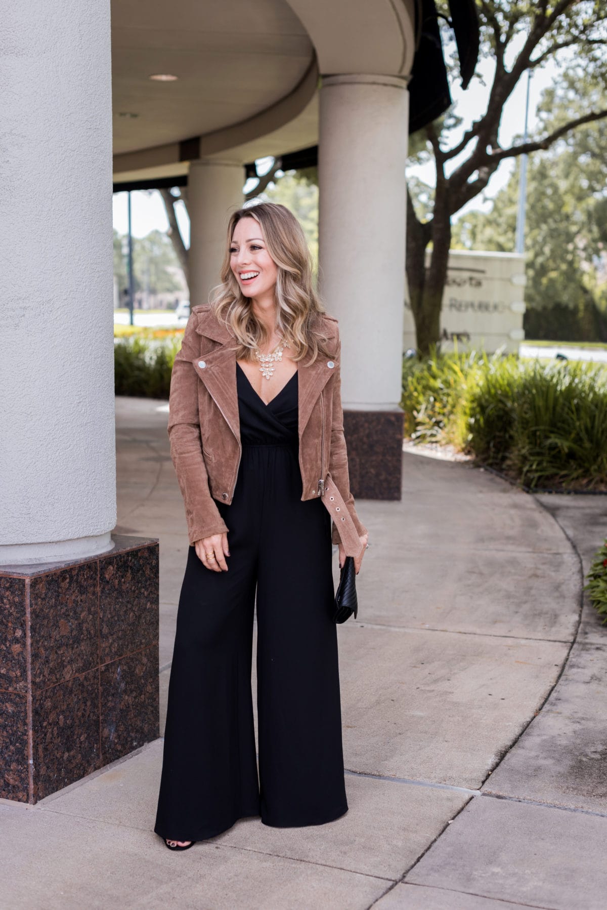 fashion woman look with black jumpsuit