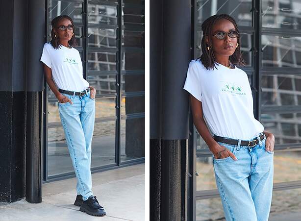 fashion woman look jeans and t-shirt