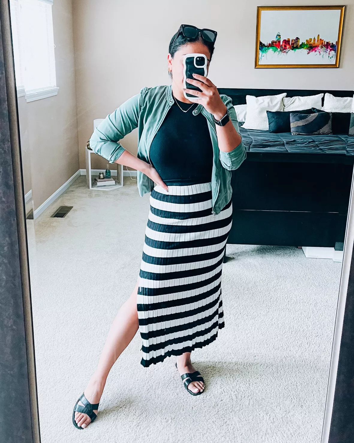 fashion woman look with striped skirt