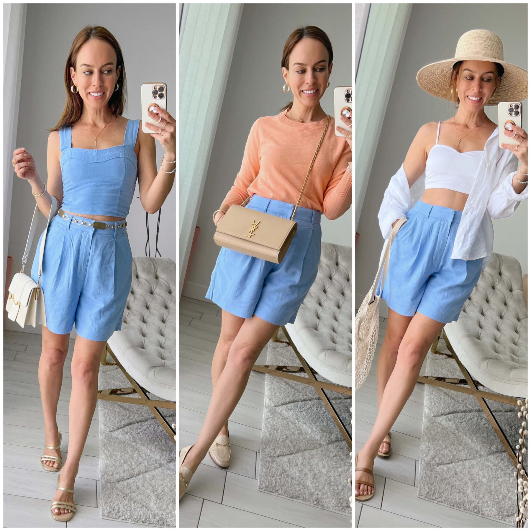 fashion woman look with blue shorts