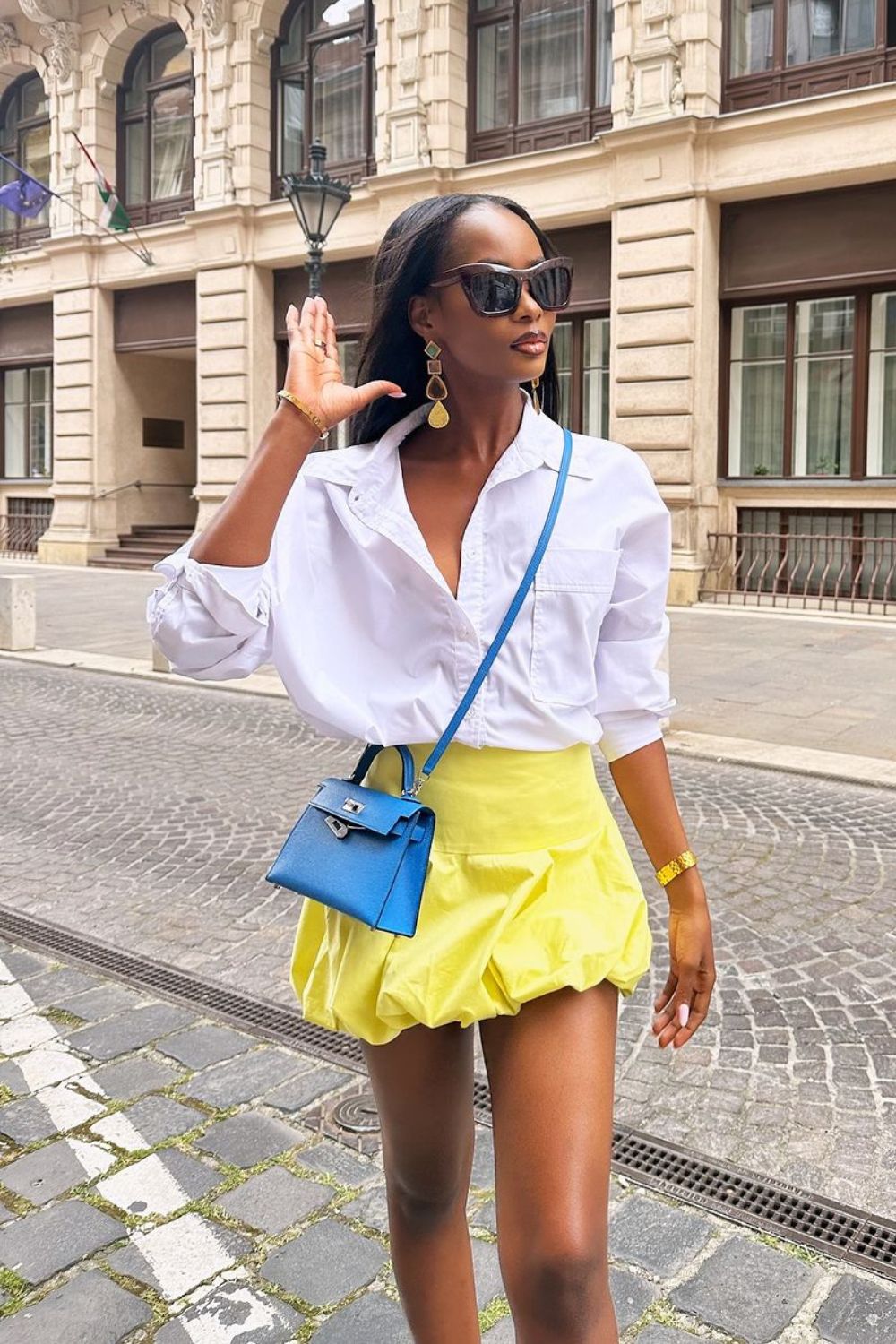 fashion woman look with yellow skirt