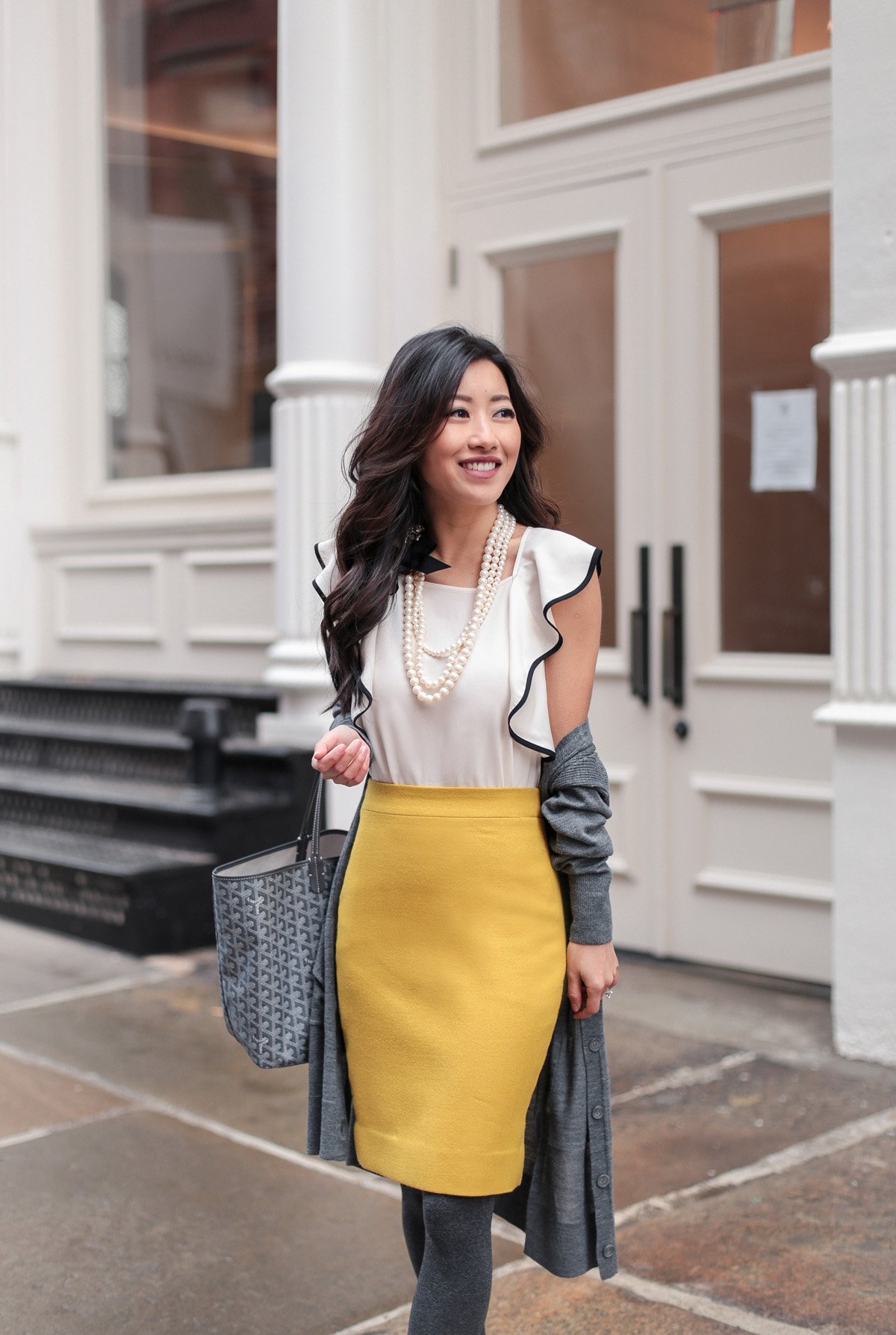 fashion woman look with yellow skirt