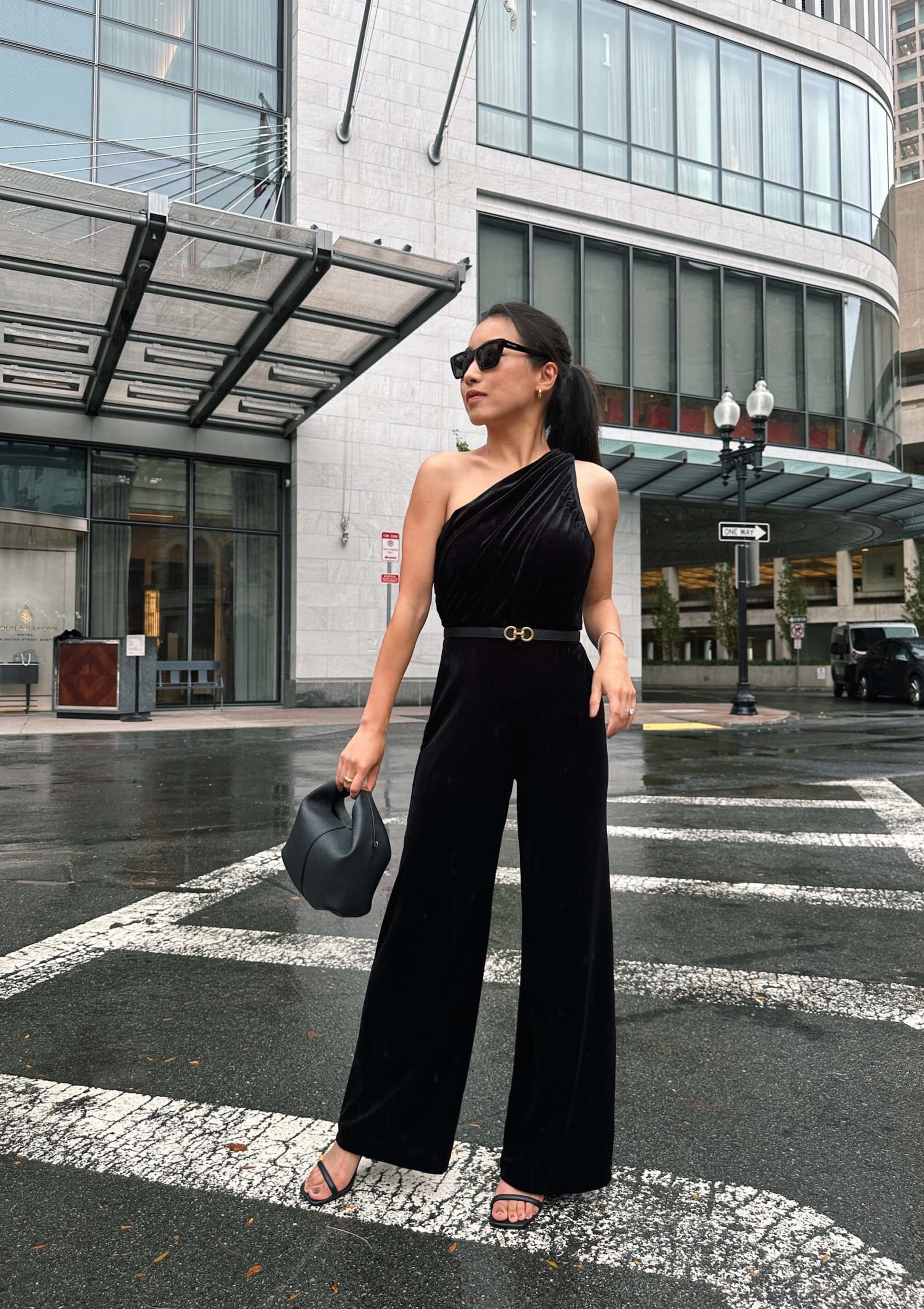 fashion woman look with black jumpsuit