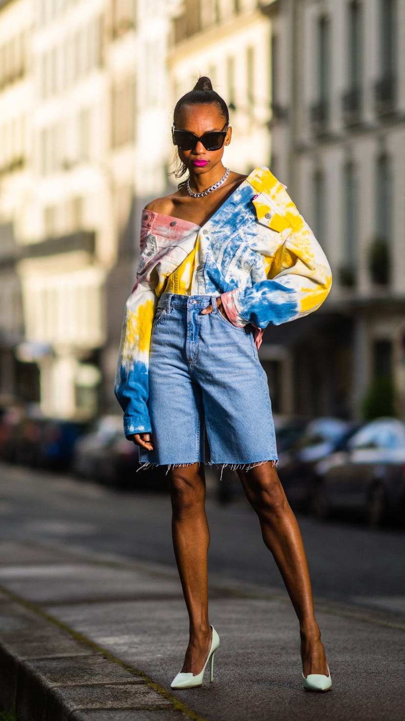 fashion woman look with blue shorts