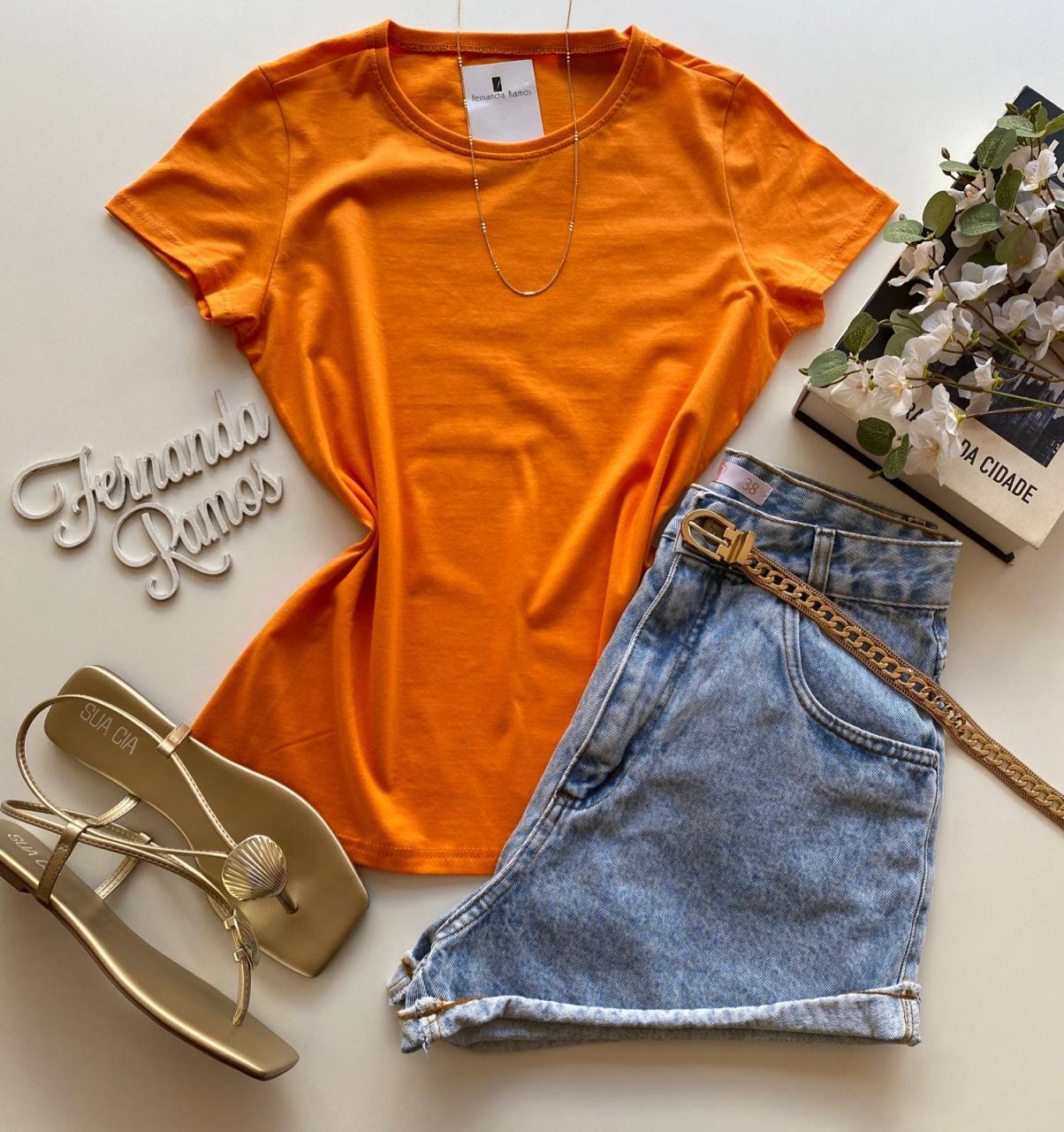 look blusa laranja Feminino