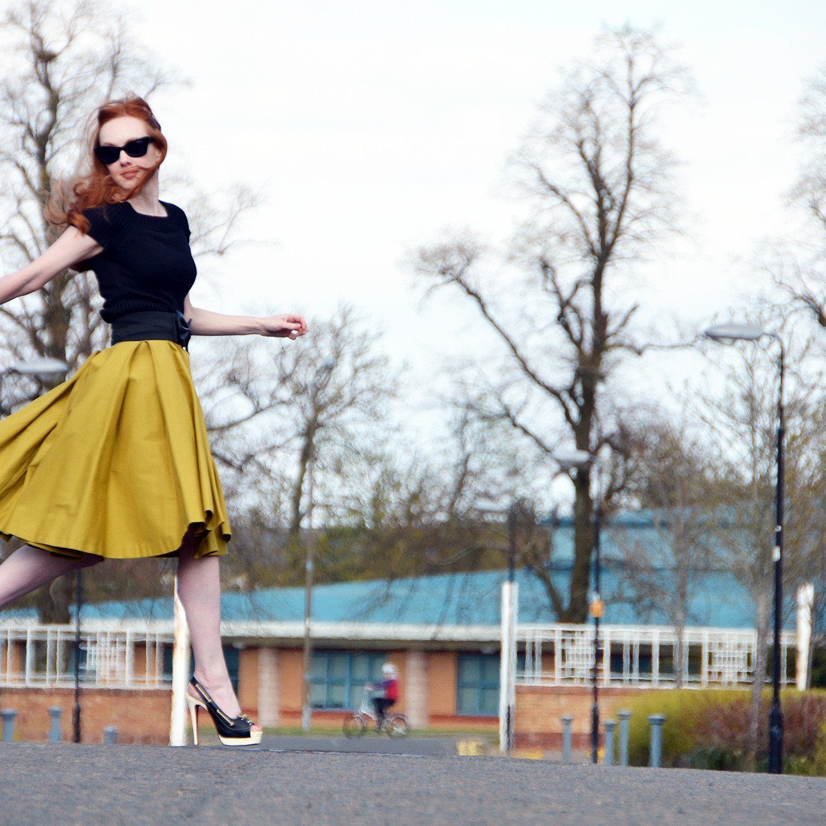 fashion woman look with yellow skirt