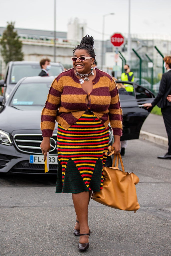 fashion woman look with striped skirt