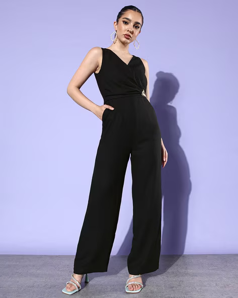 fashion woman look with black jumpsuit