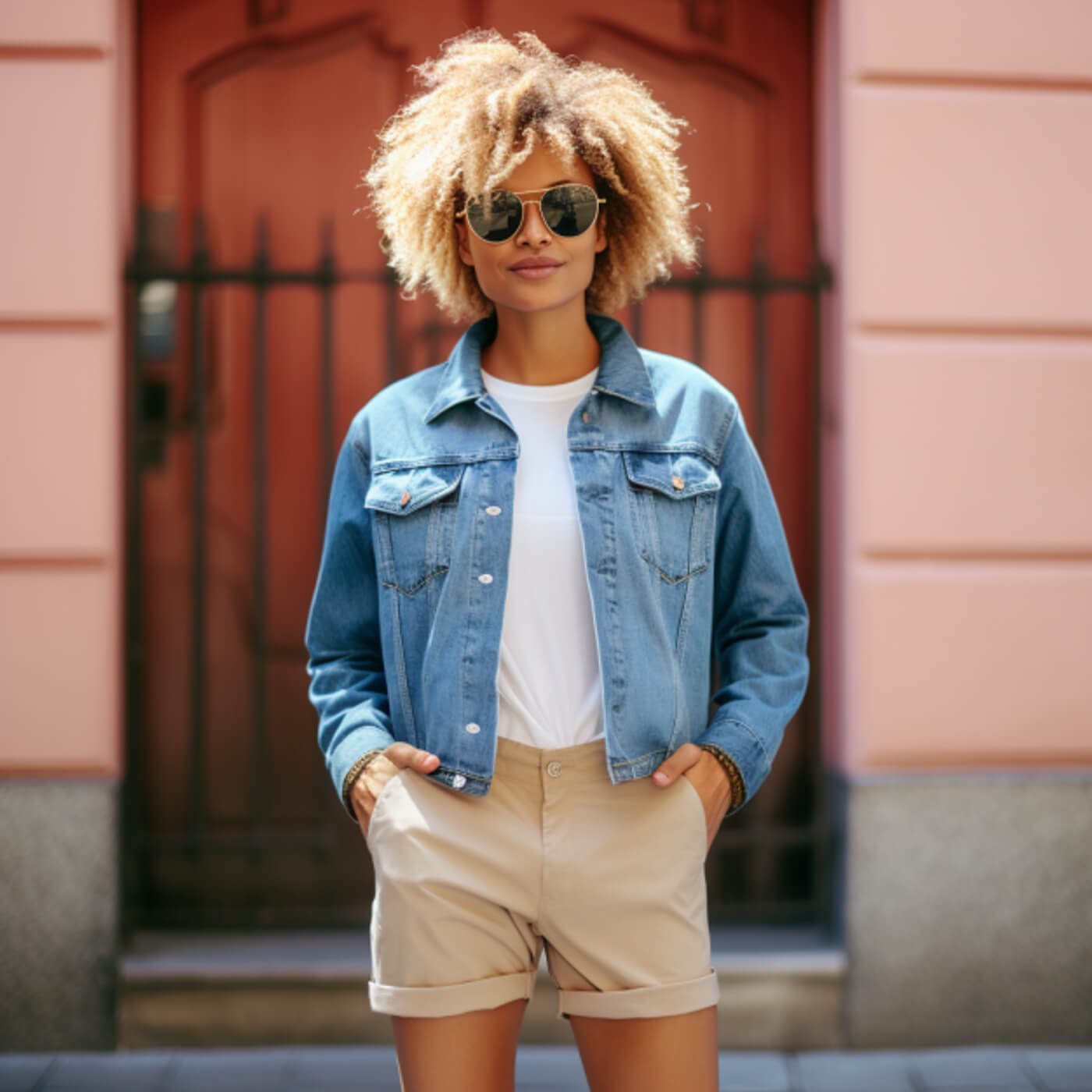 fashion woman look with blue shorts