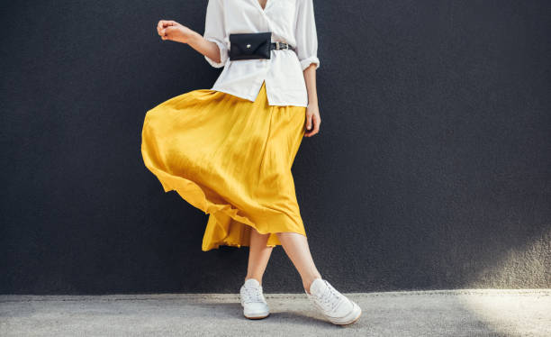 fashion woman look with yellow skirt