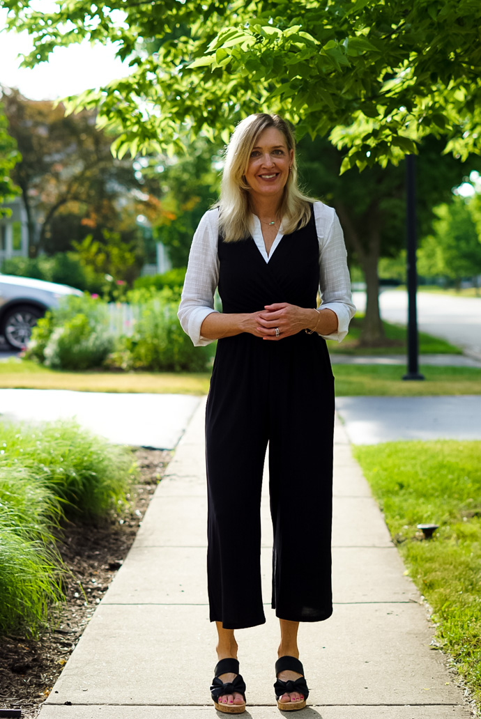 fashion woman look with black jumpsuit