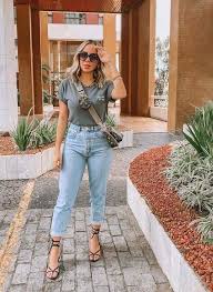 fashion woman look jeans and t-shirt