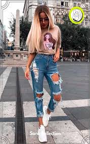 fashion woman look jeans and t-shirt