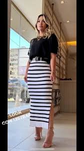 look com saia listrada Feminino