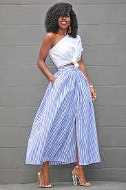 fashion woman look with striped skirt