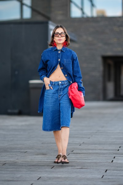 fashion woman look with blue shorts