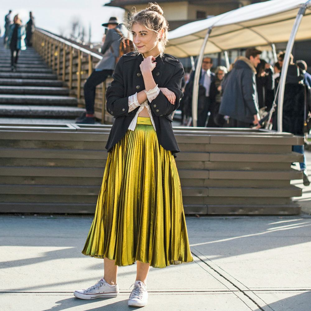 fashion woman look with yellow skirt