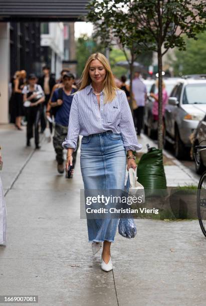 fashion woman look with striped skirt